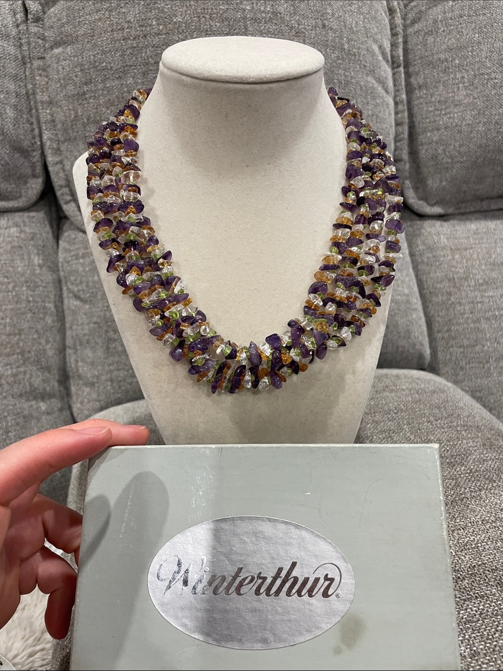 Purple and Gold Gemstone Multi-Strand Necklace